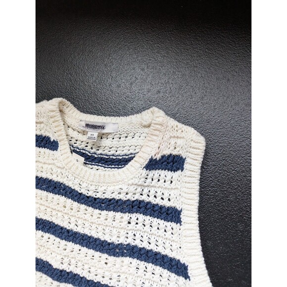 Madewell Crochet-Knit Crewneck Sweater Tank Striped Stretch Slim Fit Size XS - Picture 9 of 10